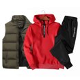 thumbnail image 1 of Conjunto de chándal para hombre, sudadera con capucha y media cremallera, chaleco impermeable de plumas y pantalones de chándal, conjunto de 3 piezas, ropa informal cálida de invierno 2023, 1 of 4