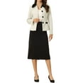 thumbnail image 2 of INSPIRE CHIC Women's Contrast Turn Down Collar Pocket Single Breasted Winter Peacoat XS Cream White, 2 of 6