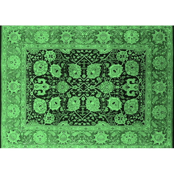 Ahgly Company Indoor Rectangle Oriental Emerald Green Industrial Area Rugs, 7' x 9'