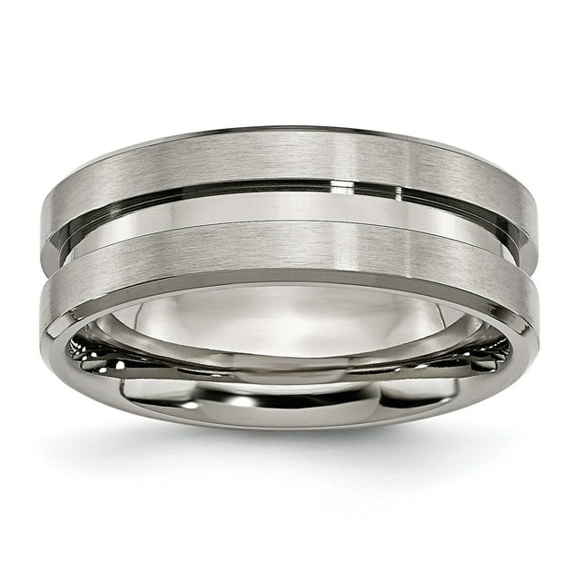 Titanium Grooved 8mm Brushed and Polished Band Ring 13 Size