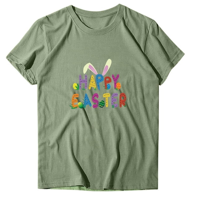 Birdeem Femmes Décontracté Pâques Imprimé Manches Courtes Col Rond T-Shirt Ample Blouse Hauts