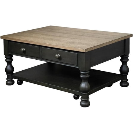 Pemberly Row Wood Coffee Table in Antique Oak and Matte Black