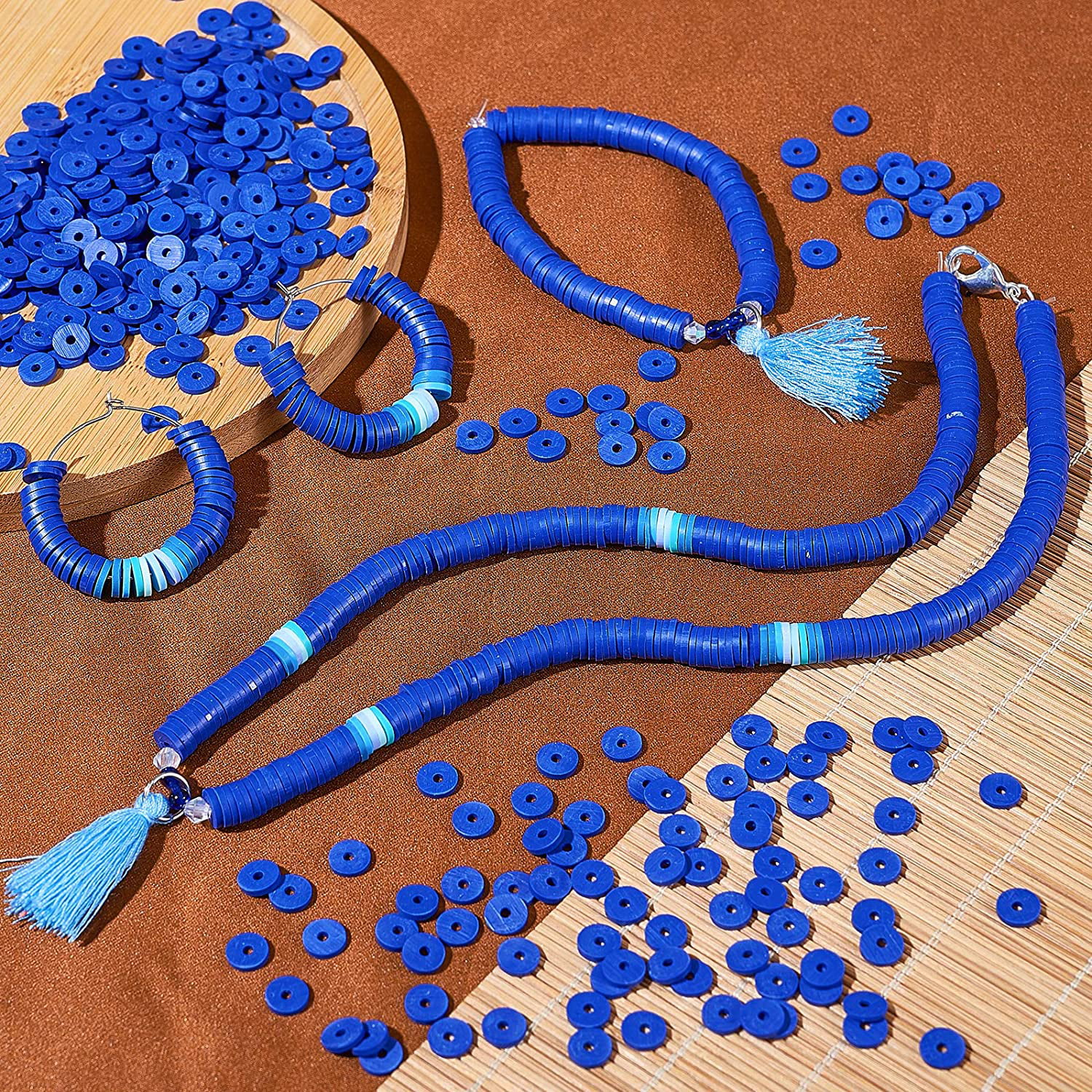 VIVP 2000PCS Clay Beads,6MM Blue Polymer Clay Beads Colorful Flat Round  Clay Beads for DIY Jewelry Making Bracelets Necklace Earring