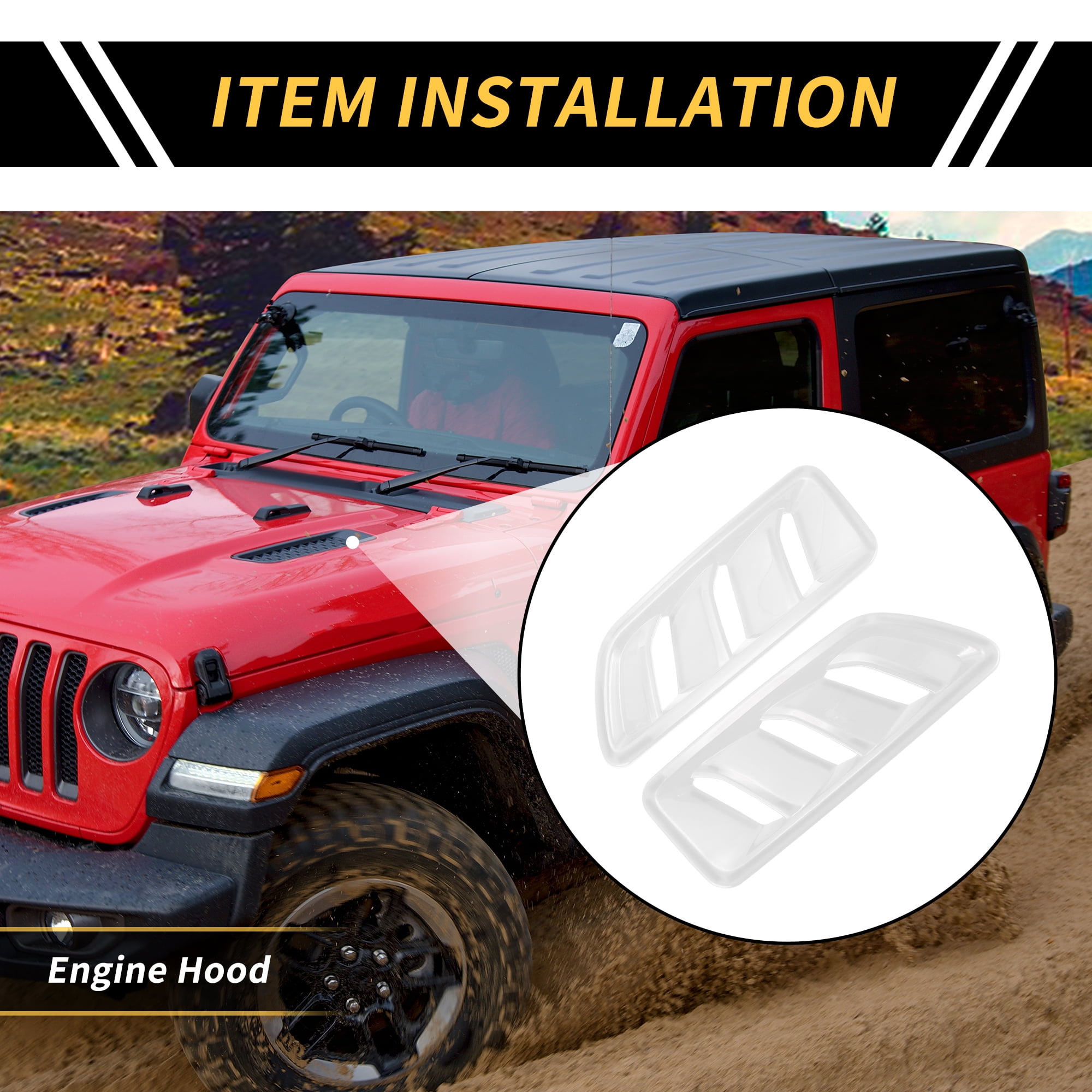 Unique Bargains 1 Pair Car Front Hood Air Outlet Vent Cover Trim for Jeep Wrangler JL JLU Gladiator 2018-2024 Hood Engine Bonnet Air Vent Outlet Cover Bezels ABS White