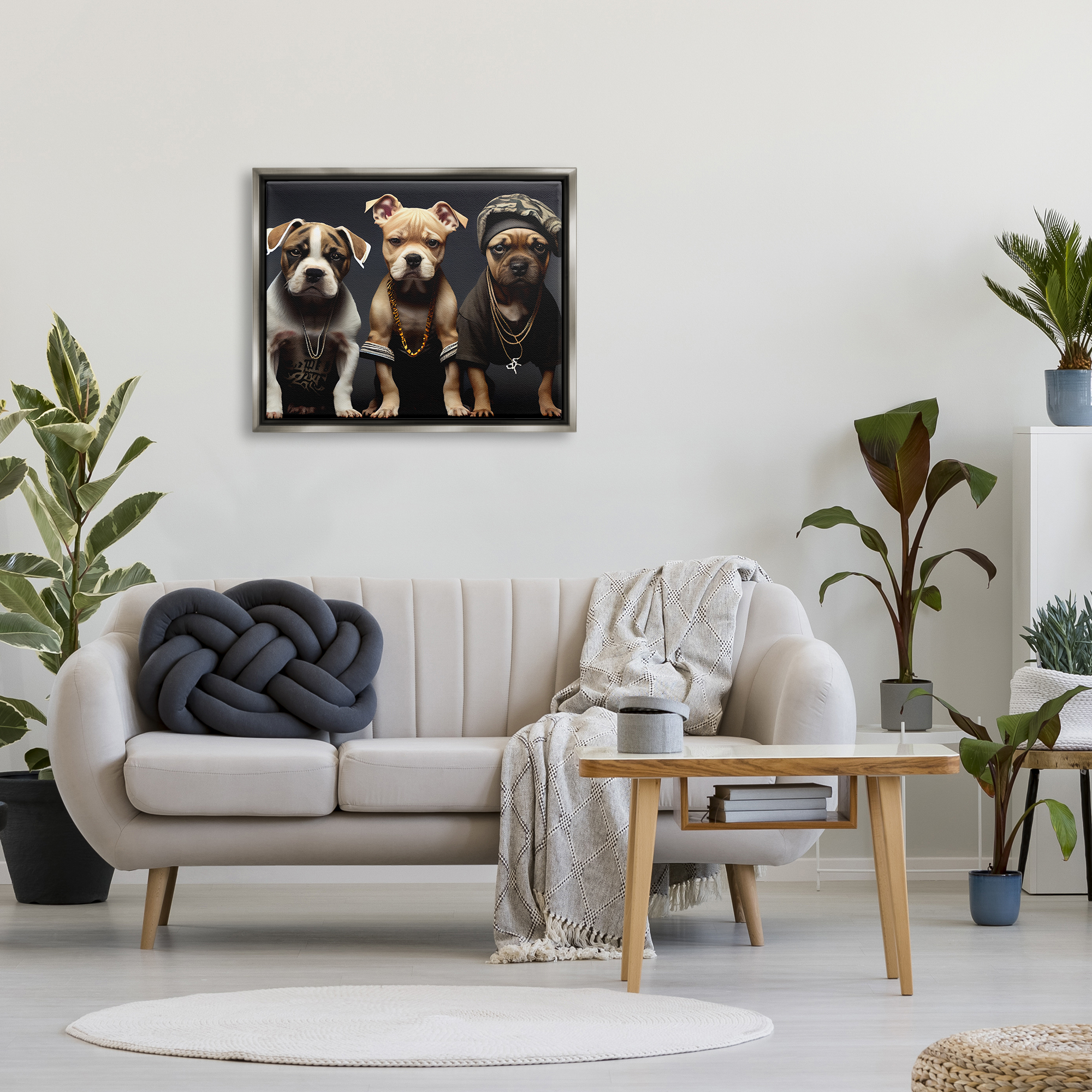 Stupell Industries Gangster Dogs Trio Puppies Animals & Insects Painting Gray Floater Framed Art Print Wall Art