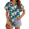thumbnail image 3 of Fantaslook Hawaiian Button Down Shirts for Women Casual Short Sleeve Floral Print Blouses Summer Tops, 3 of 9