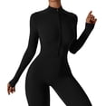 thumbnail image 3 of Women Short/Long Sleeve Workout Jumpsuit Zip Up Romper Bottom Pants Bodysuit Sexy  One Piece, 3 of 7