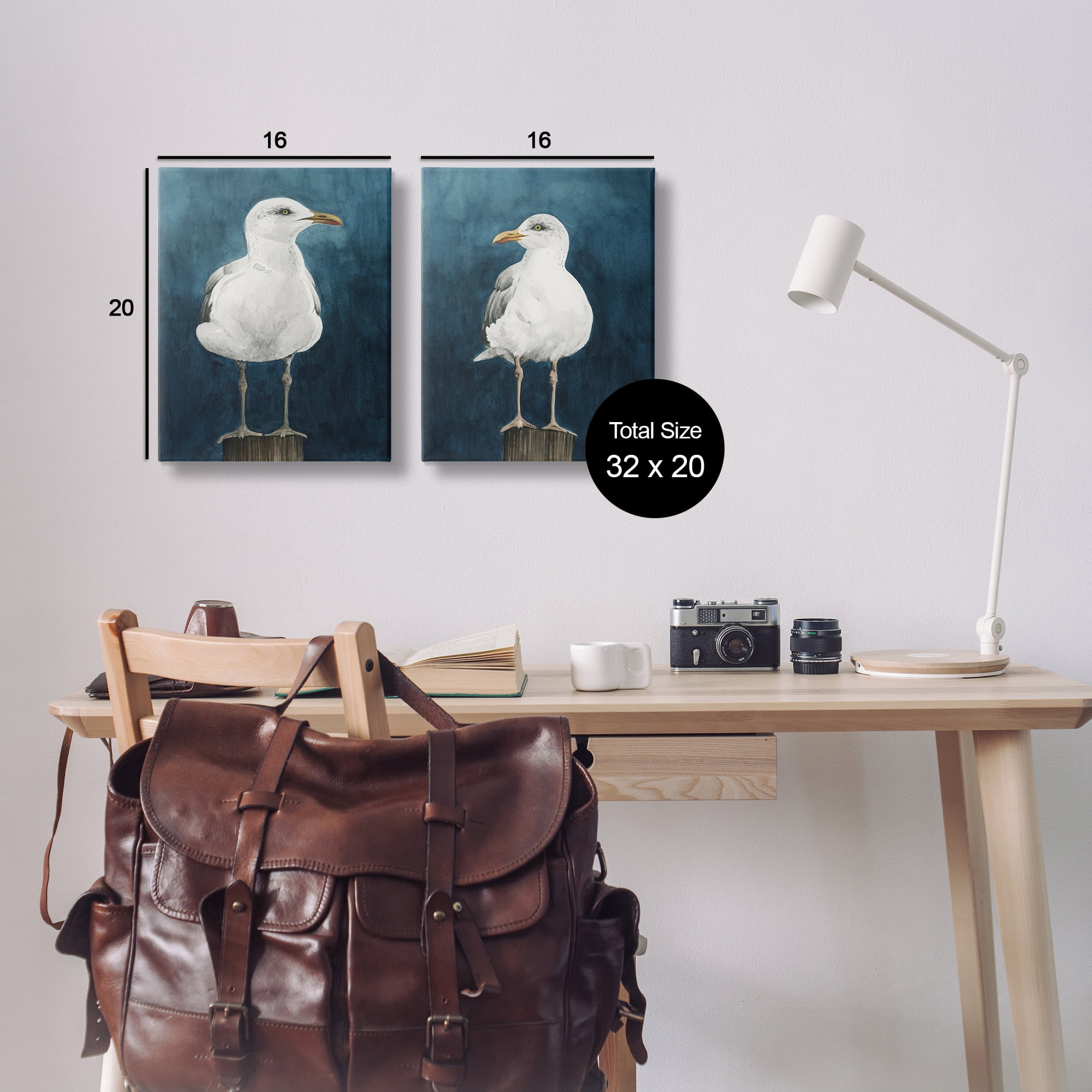 Stupell Industries Seagull Standing on Log Animals Painting Wrapped Canvas Art Print Wall Art, 16 x 20, Set of 2