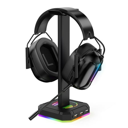 

ibaste Universal RGB Headphone Stand | Durable RGB Headset Holders with 3 USB Ports for Gamer | Headset Holder Hanger Base with 7 LED Light Switch Sturdy & Long-Lasting