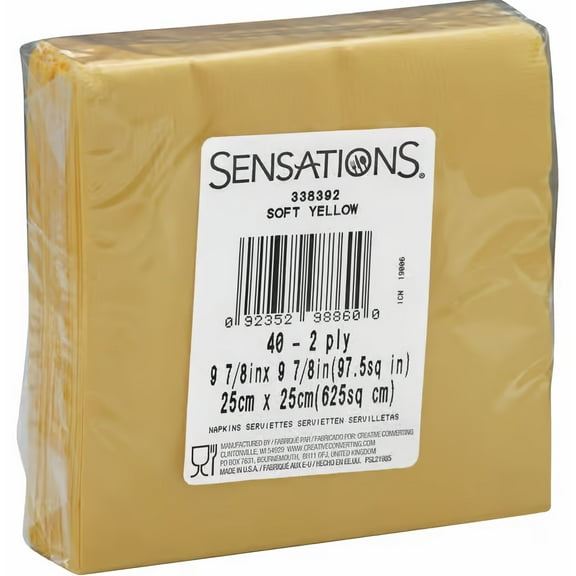 Sensations 338392 2Ply Beverage Napkin, Soft Yellow - 40 Count
