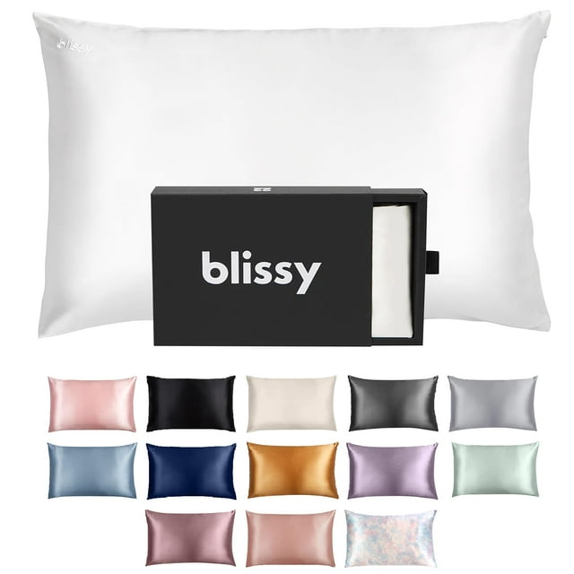 Funda de almohada de seda Blissy 100% pura, seda de morera, 22 Momme, blanca