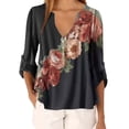 thumbnail image 3 of Blusa Camisa con cuello en V y estampado floral Blusa suelta de manga larga Top de mujer, Negro, 5XL Yuarrent AP002021-08, 3 of 5