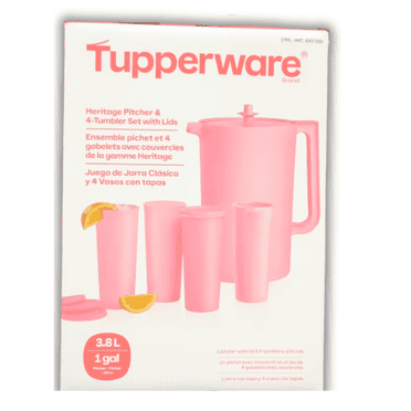 Tupperware Heritage Pitcher & 4-Tumbler Set with Lids-Pink
