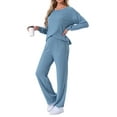thumbnail image 4 of INSPIRE CHIC Womens Ribbed Knit Pajamas Sets 2 Piece Long Sleeve Top and Pants Sleepwear Pjs Loungewear Outfits S Royal Blue, 4 of 5