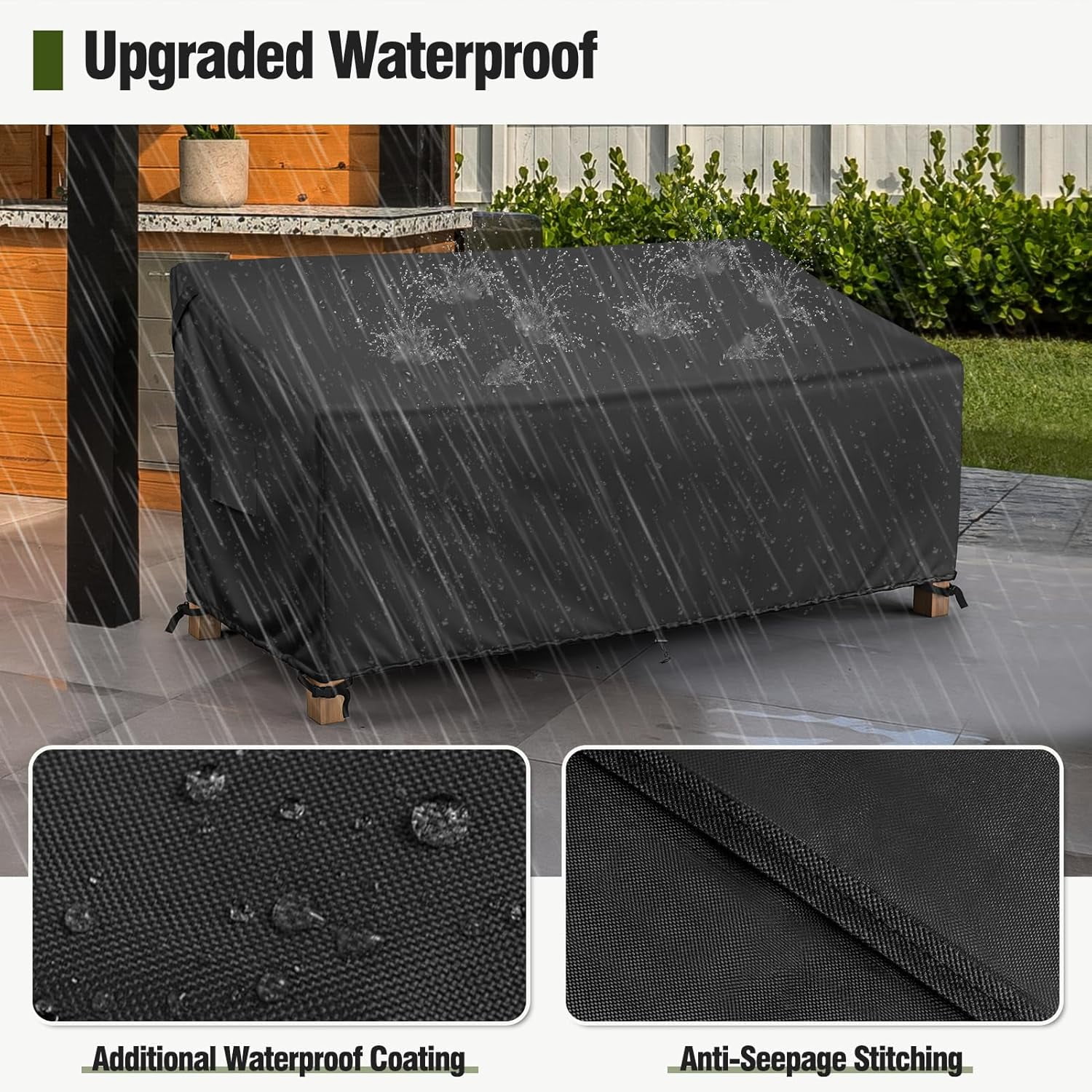 3-Seater Outdoor Couch Cover Waterproof, 80 Inch Patio Furniture Cover for Sofa, Heavy Duty Polyester & Double-Stitched Seams, Classic Black