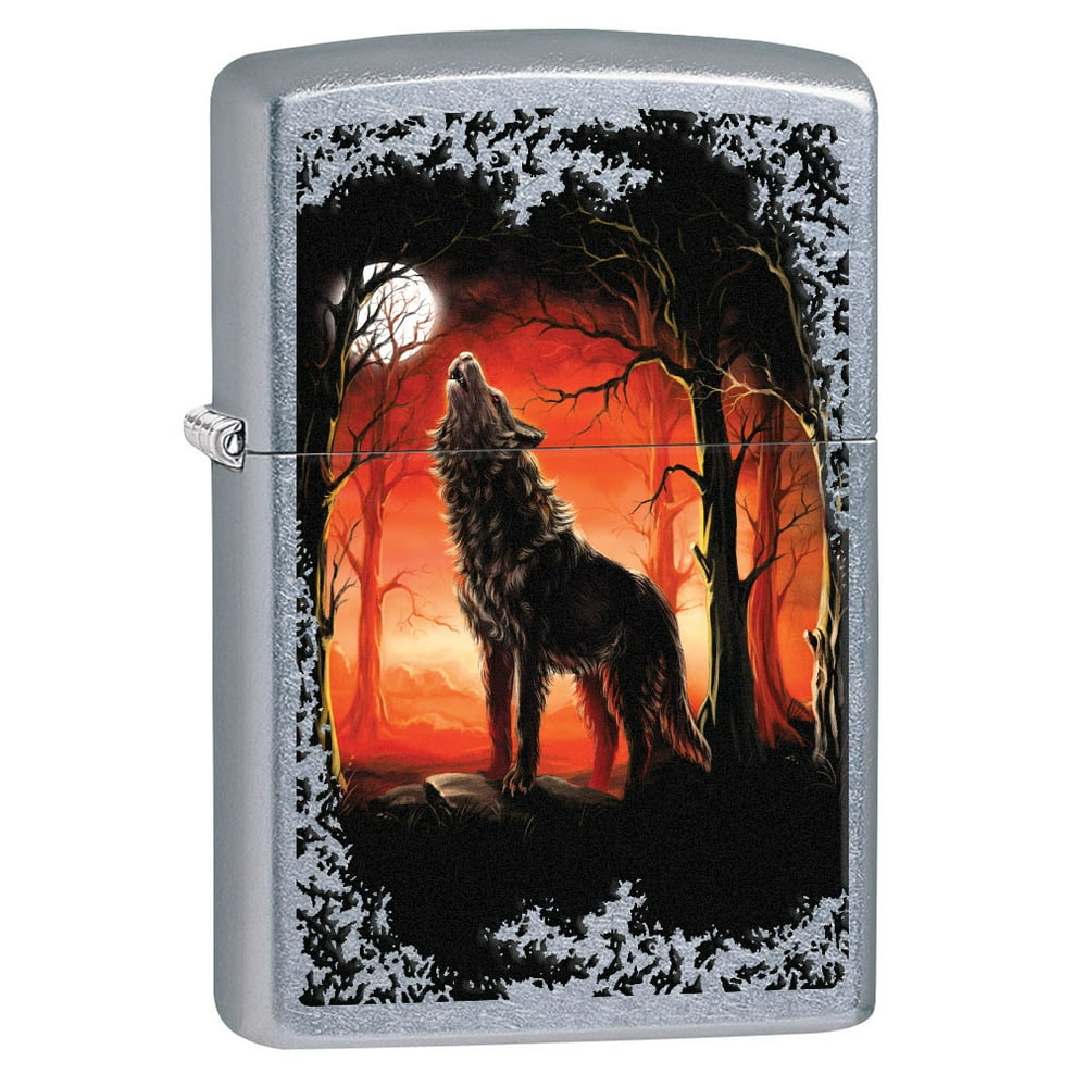 Zippo Lighter Howling Wolf in the Trees Street Chrome 80568