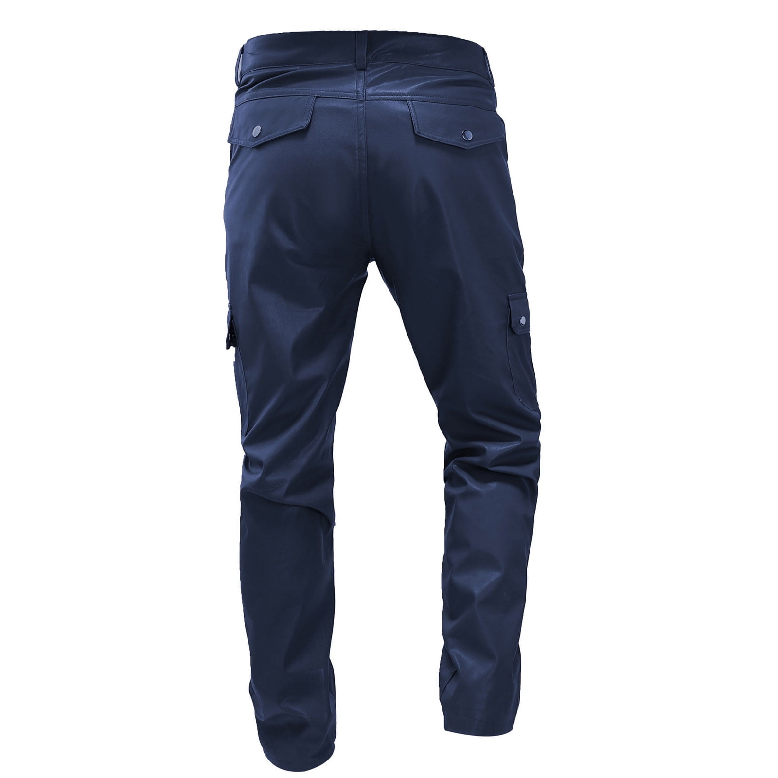 cllios Men's Faux Leather Pants Steampunk Goth Pants Multi Pockets Slim Fit Leather Pants Trousers for Men Motor Biker Hip Hop Trousers Blue XL