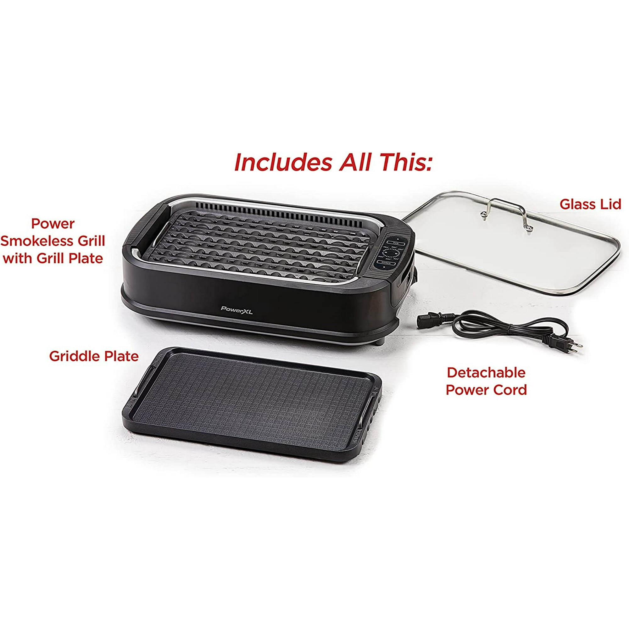  Power XL Smokeless Electric Indoor Removable Grill and Griddle  Plates, Nonstick Cooking Surfaces, Glass Lid, 1500 Watt, 21X 15.4X 8.1,  black: Home & Kitchen