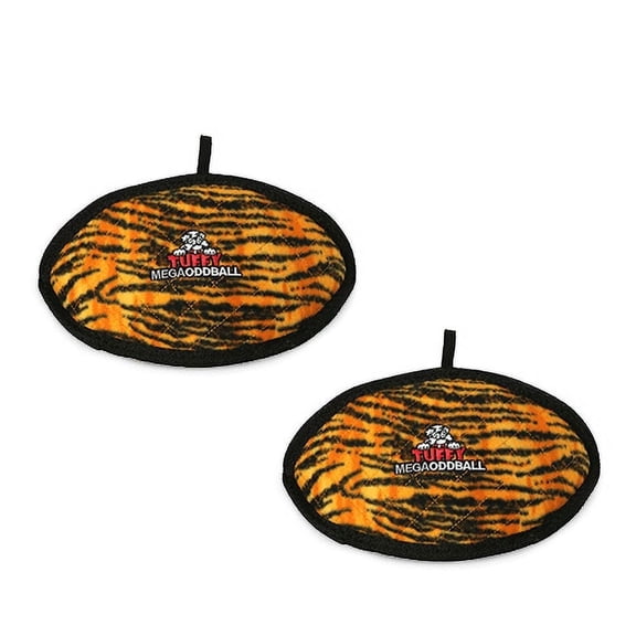 Tuffy Mega Odd Ball Tiger Durable Plush Squeaky Dog Toy, 2-Pack