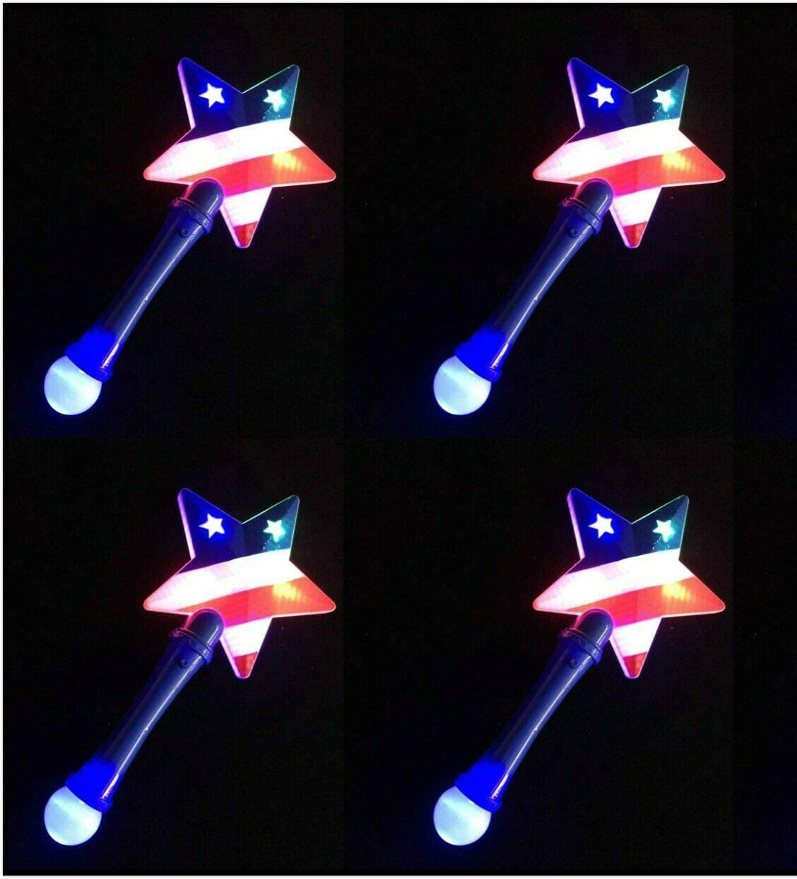 Patriotic Star Light Up Wands LED Glow Sticks July 4th US Flag Star Glow Stick , 4 Pack 