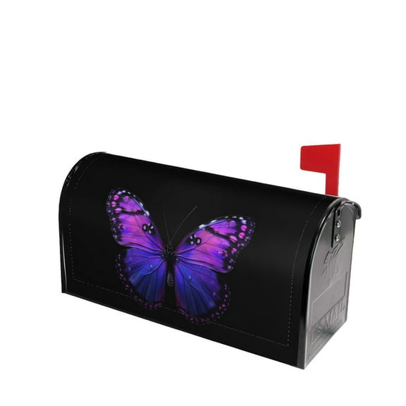PHELIKA Purple Butterfly Black Magnetic Mailbox Covers Post Letter Box Cover Standard Size 21"H x 18"W