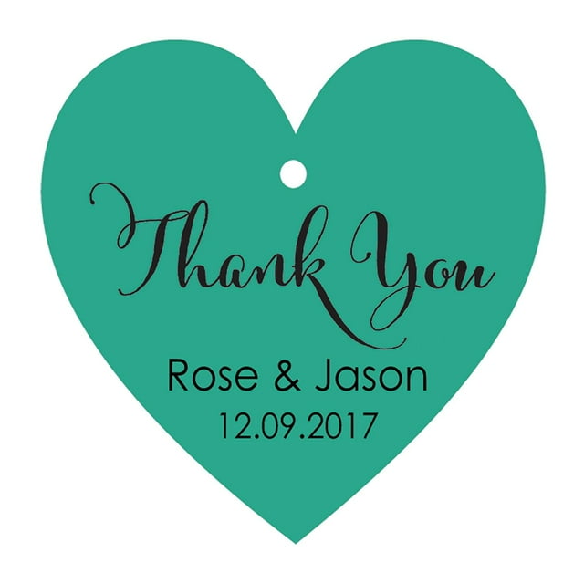 100 PCS Thank You Custom Made Heart Shape Hang Tags Personalized Wedding Favor Paper Tags