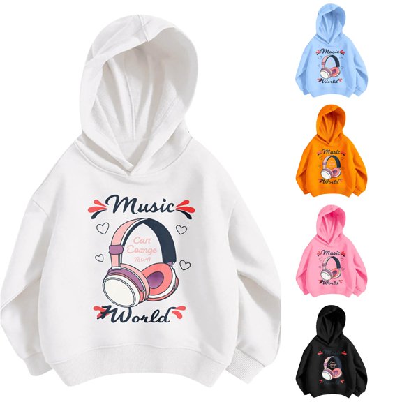 SGMVNU Girls Cute Hoodies Ribbed Hem Long Sleeve Sweatshirt Graphic Shirt Spring Fall School, Size 3-4 Years, White