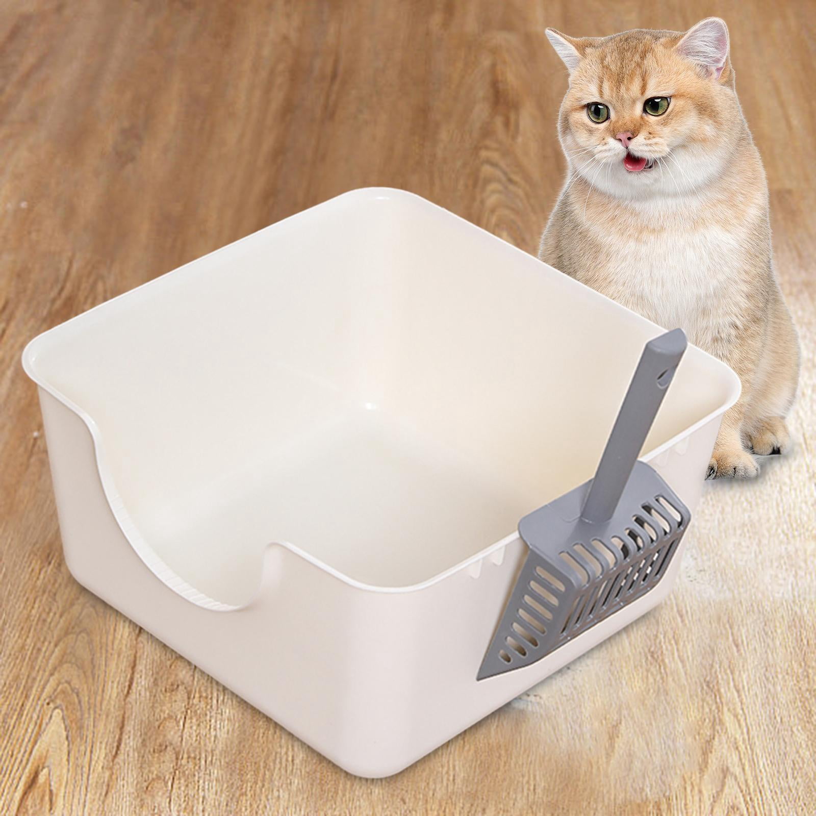 YWMJZEU Cat Litter Box Easy to Clean with Scoop for Indoor Cats Open Top Pet Litter Tray White