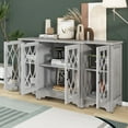 thumbnail image 2 of EUROCO 58'' Farmhouse Sideboard Storage Buffet Cabinet, Curved Line Design Storage Cabinet with 3 Adjustable Shelves, 4 Glass Doors and Black Handle for Dining Room and Kitchen, Antique White, 2 of 8