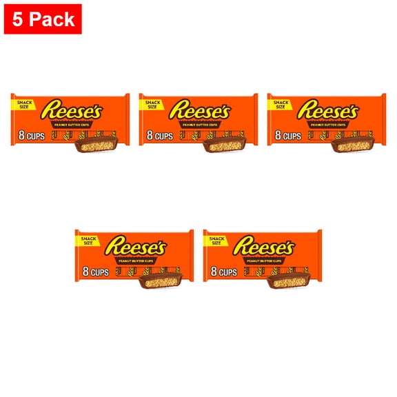 REESES Milk Chocolate Peanut Butter Snack Size Cups Candy Packs 0.55 oz - 5 Pack