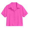 thumbnail image 4 of YVNAURA Plus Size Roll Up Cuffed Short Sleeve Shirt for Women Button Down Collared Blouse 2026 Summer Lightweight Casual Tops Breathable Loose Fit Work Office Vacation Daily Wear, Hot Pink,XL, 4 of 4