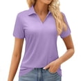 thumbnail image 2 of Nestiefly Women's Short Sleeve V Neck Polo Shirts Summer Collared Tops Casual Loose Tees Tops Light Purple XL, 2 of 4