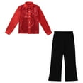 thumbnail image 3 of YONGHS Kids Boys Sequins Latin Jazz Disco Modern Dance Outfits Shirts with Pants Sets Red 12, 3 of 5