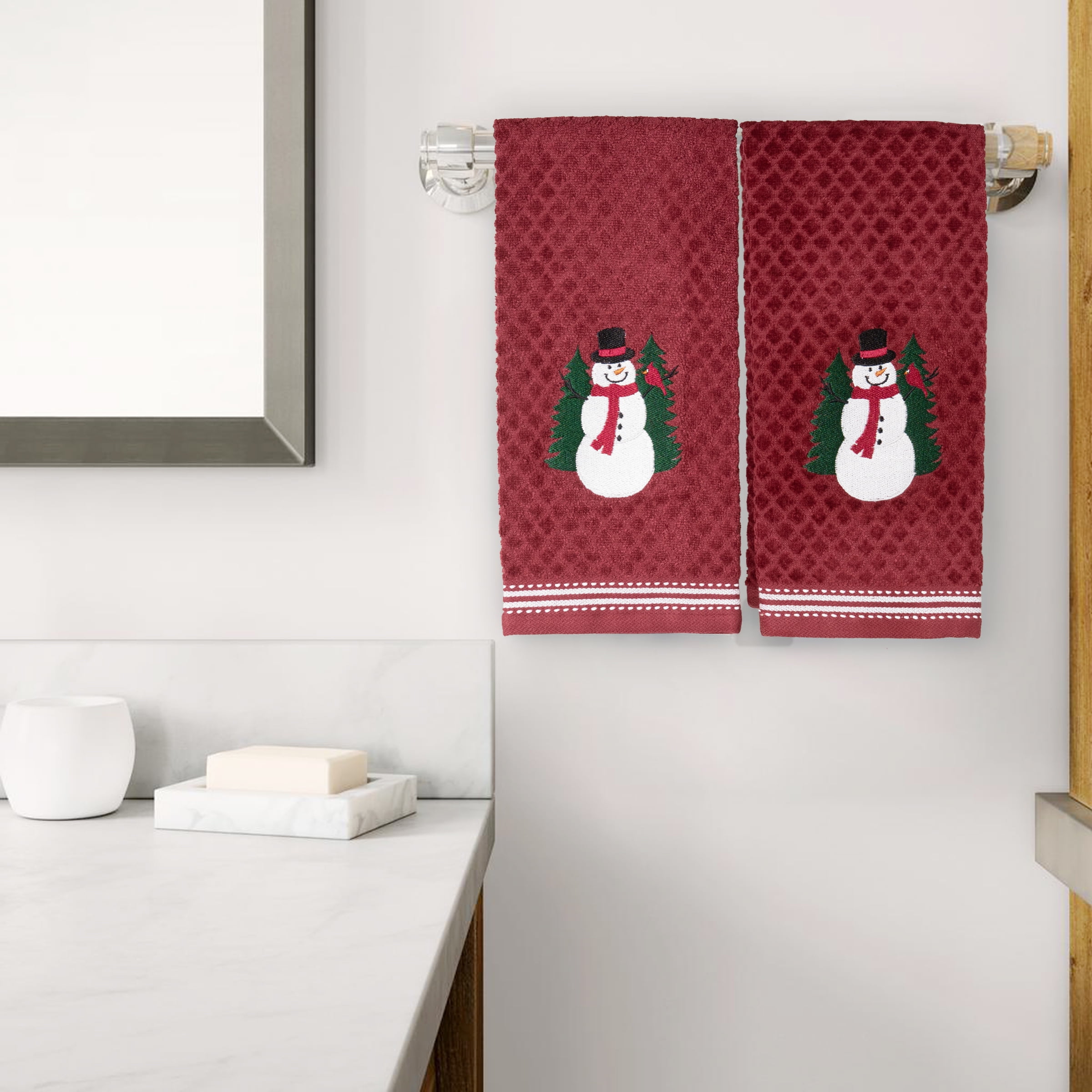 RITZ 100% Cotton Kitchen Towels, Snowman– Absorbent Dish Towels for Drying & Cleaning – Soft & Durable (Set of 2)