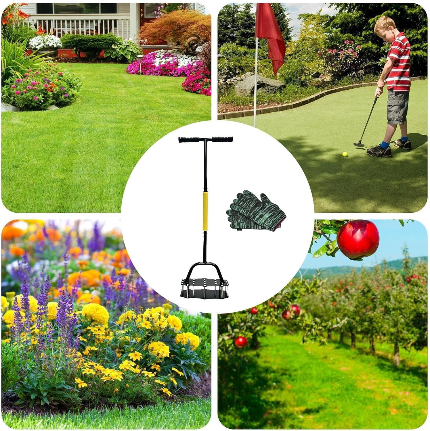 Heavy Duty Manual Lawn Aerator Tool, Ergonomic T Handle Metal Soil Cultivator, Detachable Compact Yard Maintenance Tool for Garden Farm Patio Flower Bed Park Lawn Care(k)