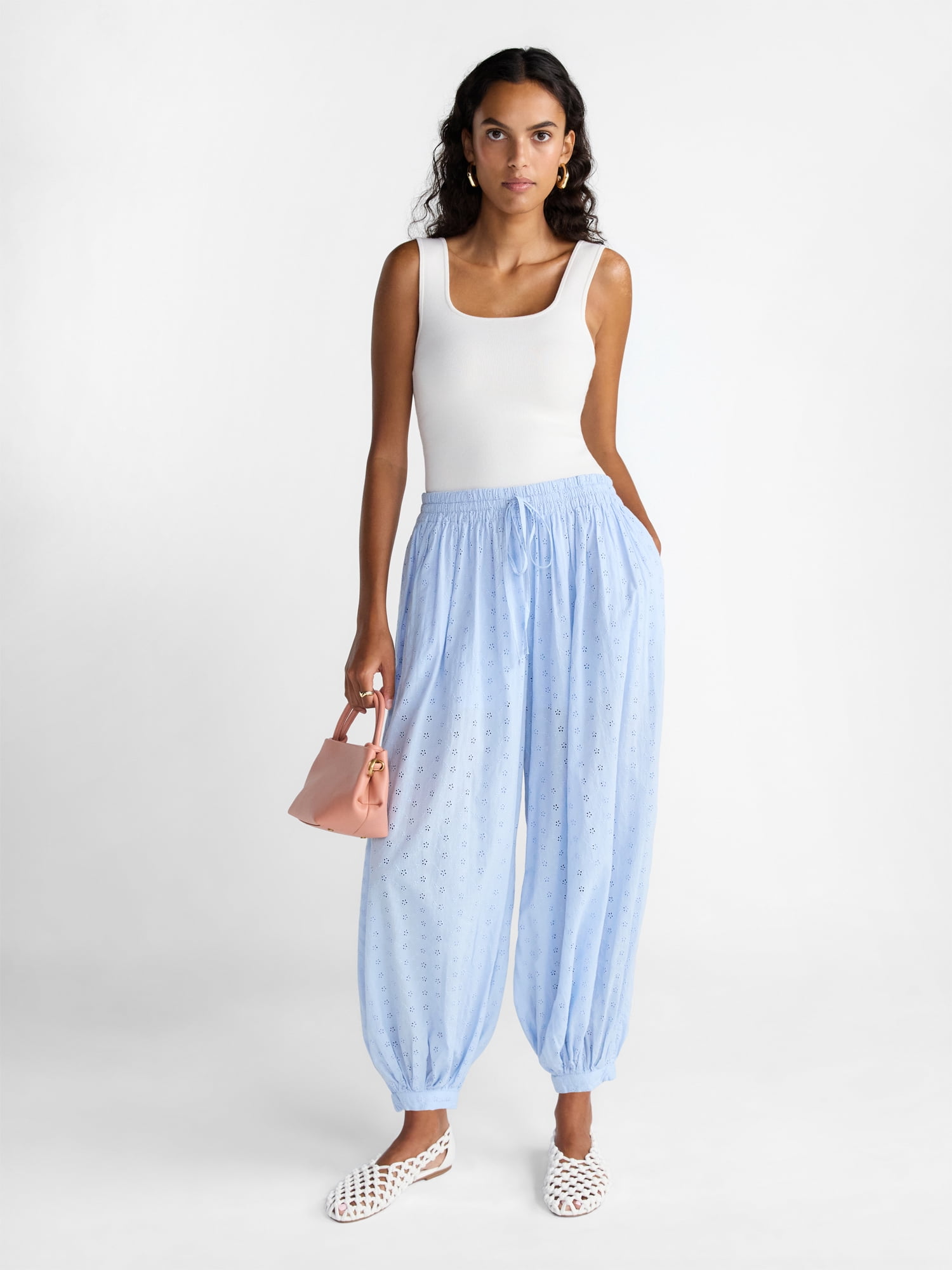 Scoop Women’s and Women's Plus Eyelet Harem Cotton Pants, Sizes XS-4X