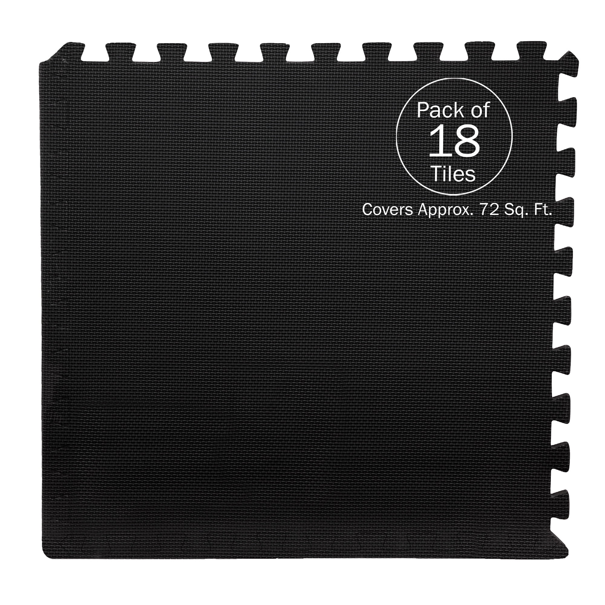 Foam Flooring Tiles – 18-Pack Interlocking EVA Foam Pieces – Non-Toxic Floor Padding for Playroom, Gym, or Basement by Stalwart (Black)