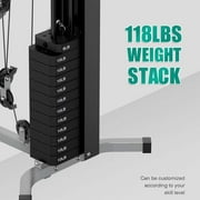 Multifunctional Home Gym 138lb Weight Stack Machine with Pulley System, Arm Press Frame, Leg Developer, Power Tower and Stepper, Dual Station Workout System for Total Body Training