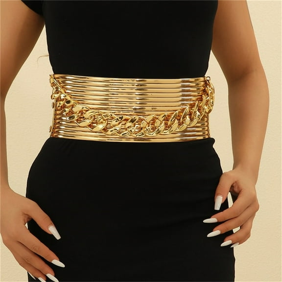 Wide Pu Elastic Belts With Chain for Women Dresses Black Waist Corset Belt for Women Fashion Wide Stretchy Belts