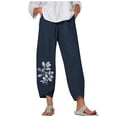 thumbnail image 1 of VEKDONE Womens Linen Long Pants Navy S, 1 of 5