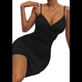 thumbnail image 2 of Vestidos de Cóctel para Mujer, Ajustados, con Escote en V, Tirantes Finos, Fruncidos, para Fiesta de Noche y Club Nocturno (2025) Negro XS, 2 of 10