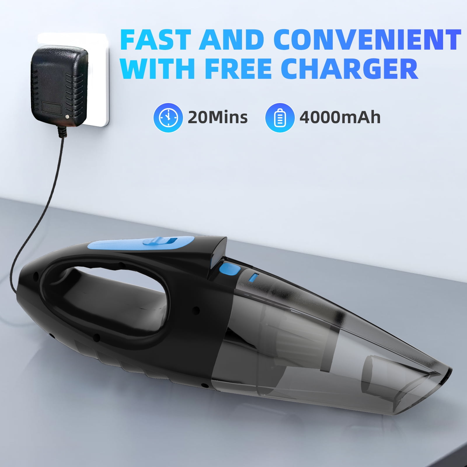 ATUPEN Car Vacuum Cleaner, 9000PA Suction Car Dusters LED Light Home Office Sofa Pet Hair Car Accessories