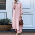 thumbnail image 2 of Women's 2 Pieces Sets Long Sleeve Button Down Shirt And Pants Abaya Casual Dress Dubai Outfits, 2 of 9
