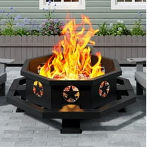 43" Octagonal Fire Pit, Wood Burning Fire Pit with Poker for Outside