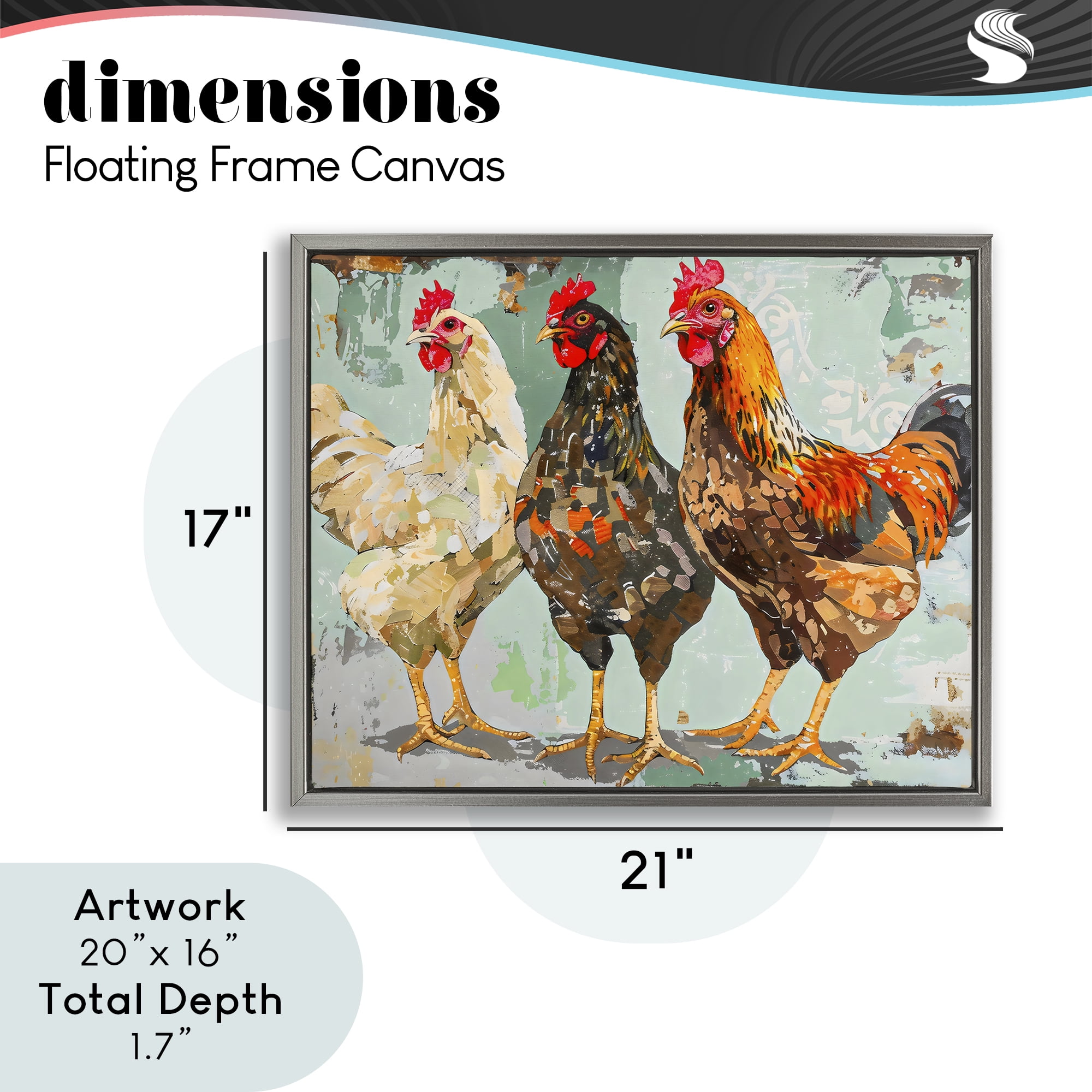 Stupell Industries Abstract Chickens Trio Gray Framed Floater Canvas Wall Art, design by Creative Studio