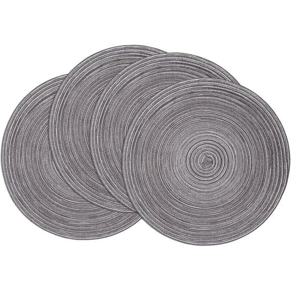 SILOON Round Placemats Set of 4 Round Braided Placemats 15 inch Cotton Polyester Woven Table Placemats for Dining Table Holiday Party (Black Grey, 4)