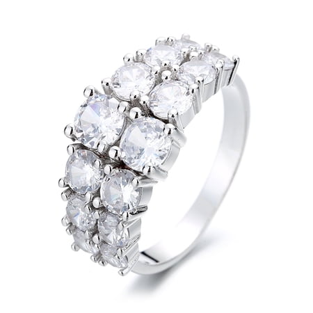 14K White Gold Plated Two Row Graduated Ring