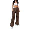 thumbnail image 2 of Womens Parachute Pants Y2k Baggy Wide Leg Track Pants Elastic Waist Jogger Sweatpants Hiking Pants Trousers Coffee XL, 2 of 5