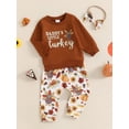 thumbnail image 4 of Pudcoco Toddler Thanksgiving Set Turkey Print Long Sleeve Round Neck Sweatshirt Long Pants Fall Outfits, 4 of 9