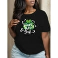thumbnail image 1 of Celebraciones navideñas | Camiseta del Día de San Patricio para mujer - "Feliz Día de San Patricio" con letra cursiva y diseño de trébol de cuatro hojas. Camisetas informales y de ocio., 1 of 6